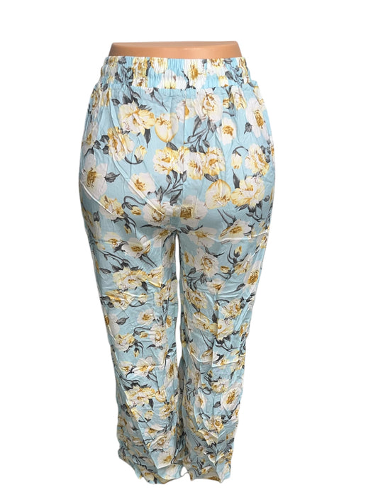 LUCHTIGE ZOMERBROEK MET PRINT BLAUW/GEEL -JULIE