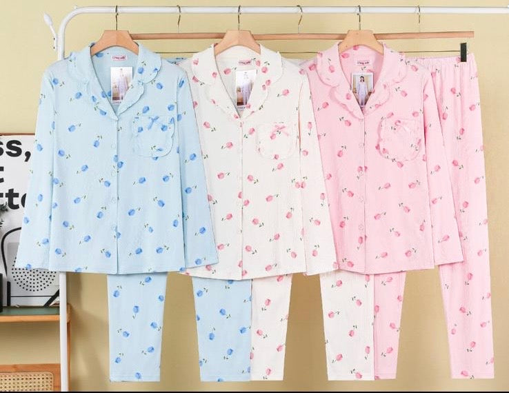 PYJAMA MET TULPEN -ROOS