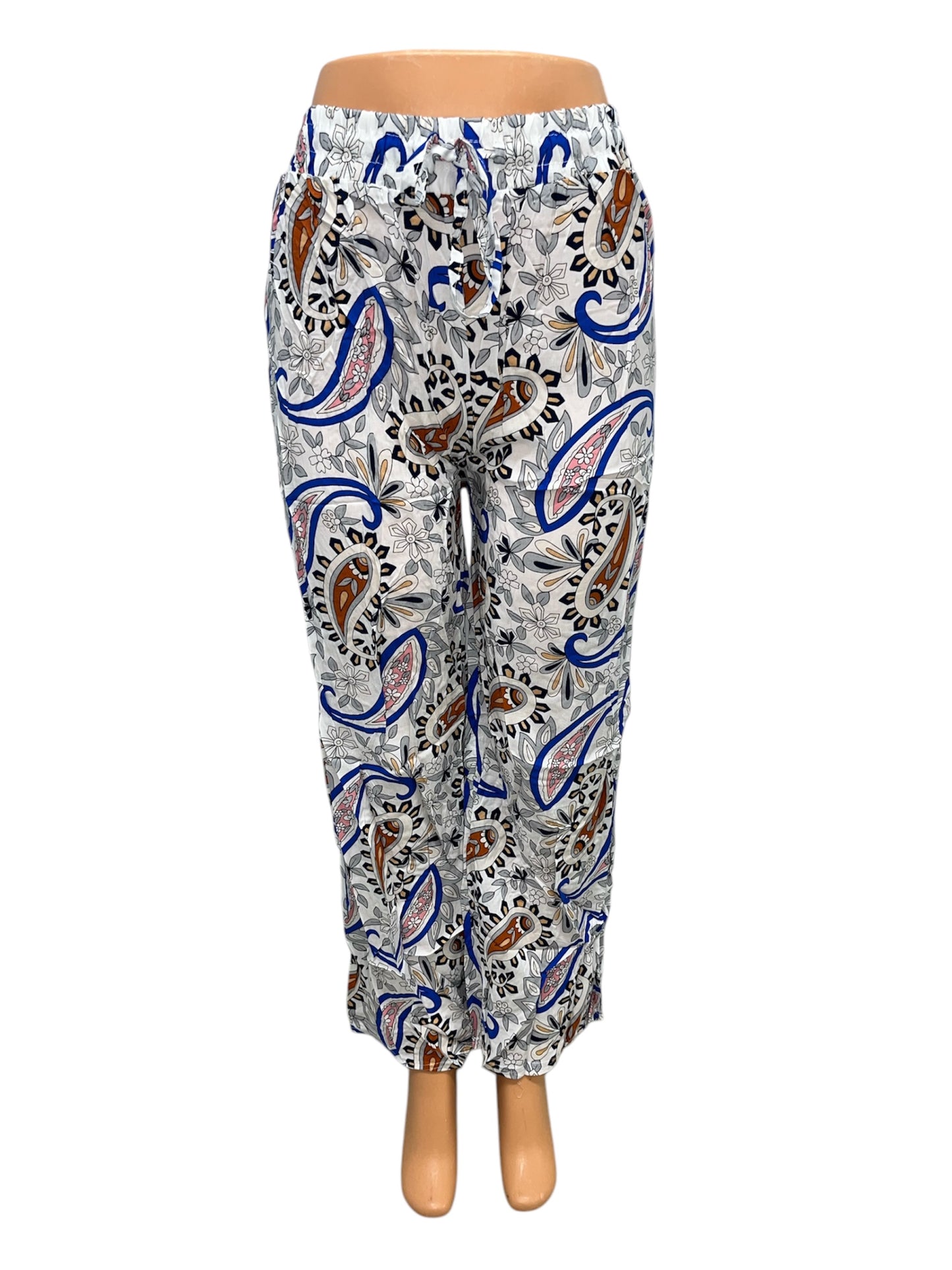-LUCHTIGE ZOMERBROEK MET PRINT WIT/BLAUW -VICKY