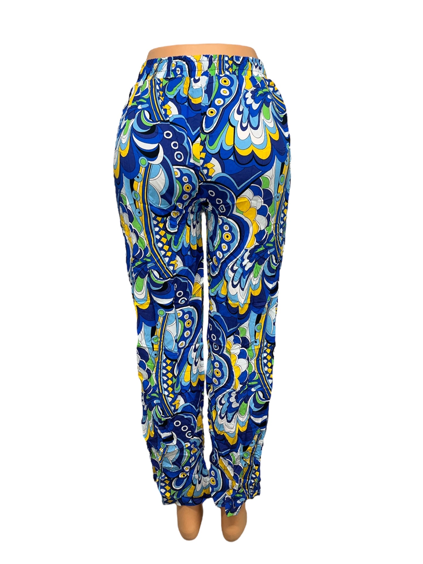 LUCHTIGE ZOMERBROEK MET PRINT BLAUW/GEEL -JOSJE