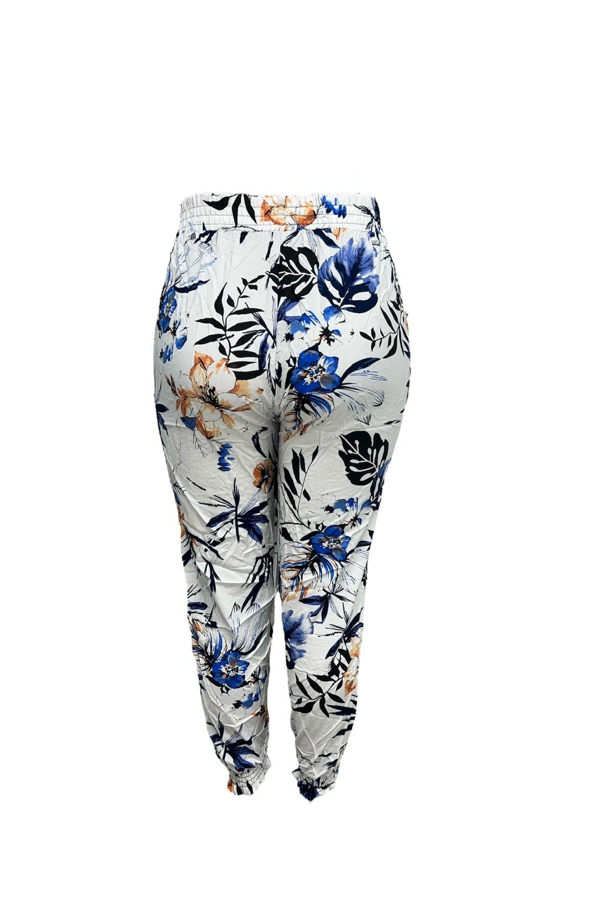 LUCHTIGE ZOMERBROEK MET PRINT WIT/BLAUW -PLUSSIZE