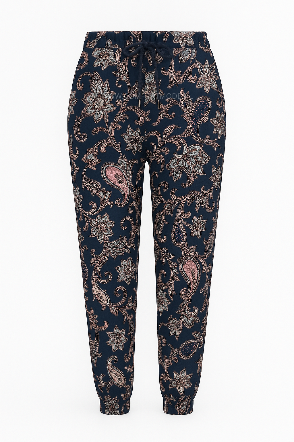 LUCHTIGE ZOMERBROEK MET PRINT BLAUW/ROZE -ISA