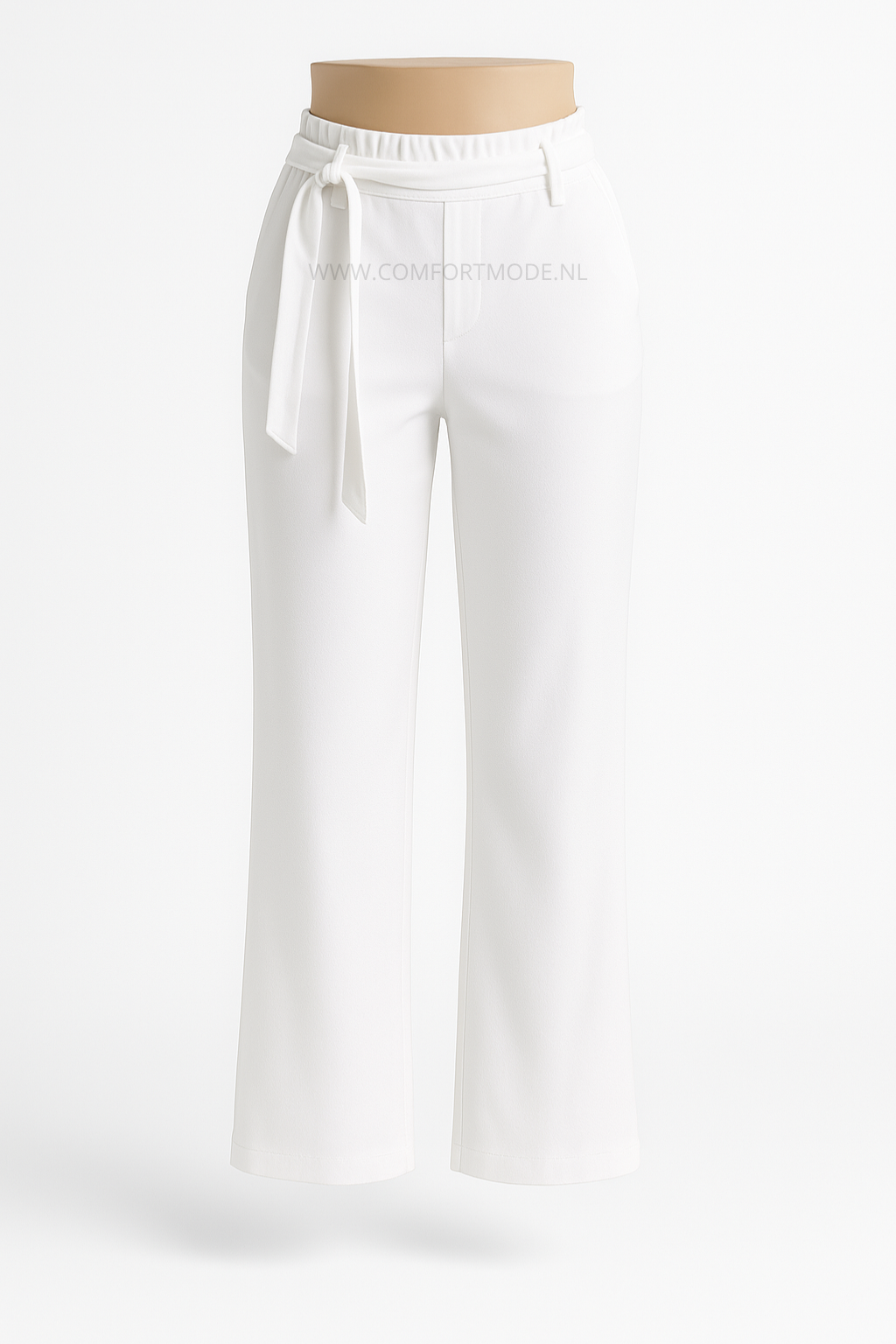 -COMFORTBROEK STRAIGHT LEG WIT MET RIEMPJE