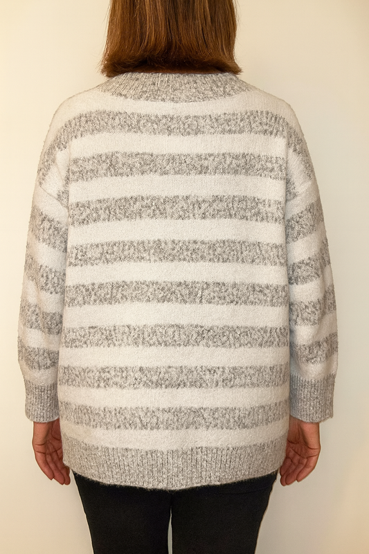 Gestreept gebreid vest- Lichtgrijs/Wit