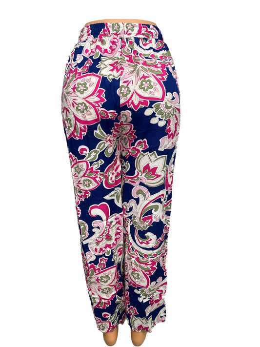 -LUCHTIGE ZOMERBROEK MET PRINT NAVY/ROZE -KIKI