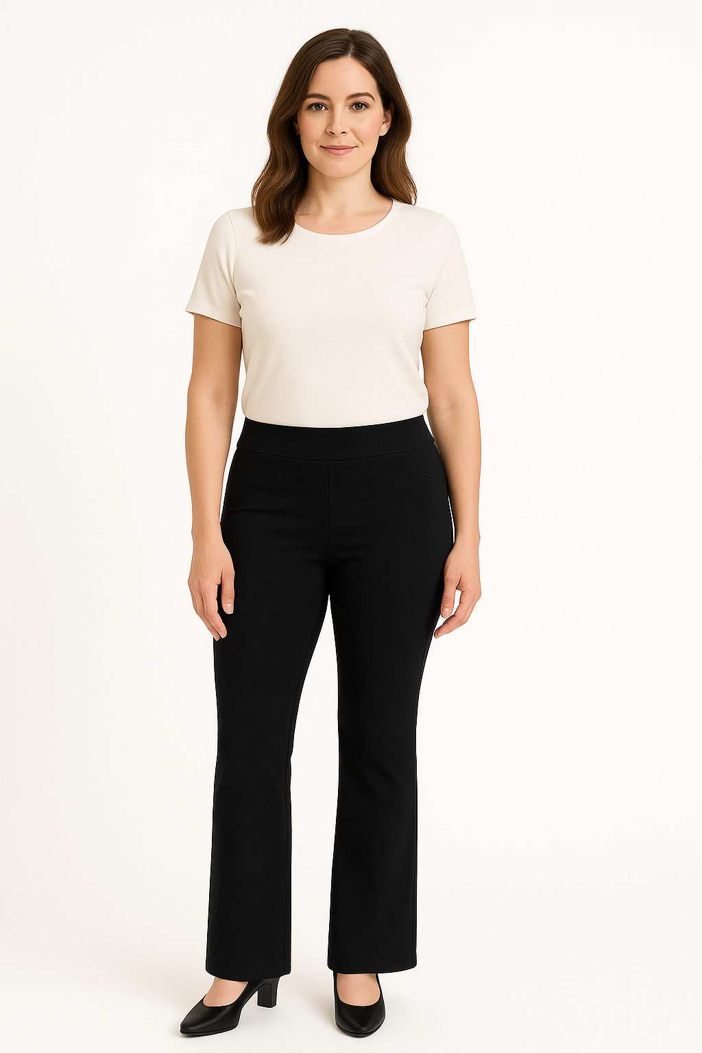 R227 -COMFORT TROUSERS BLACK FLAIR/FLARED