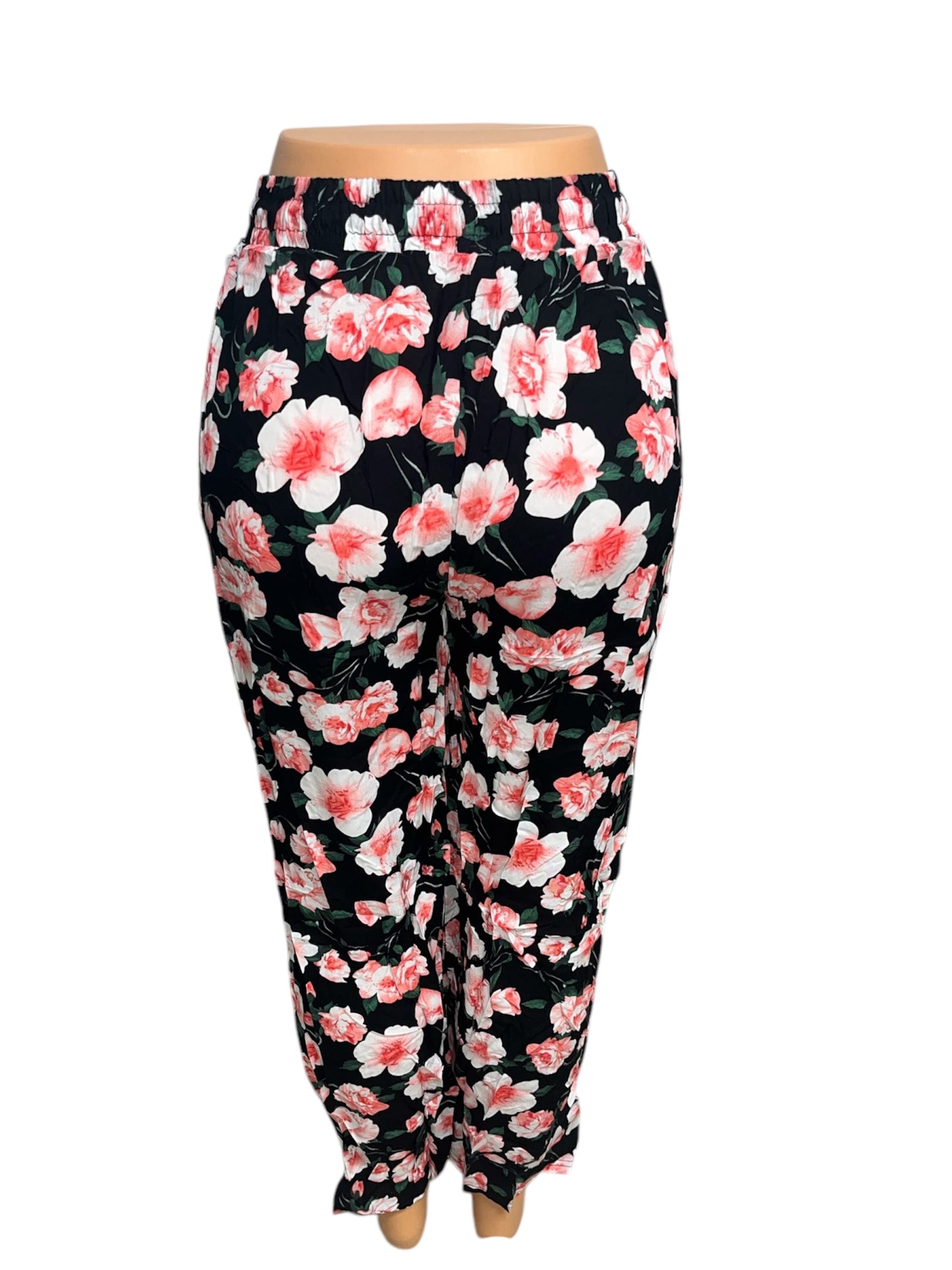 LUCHTIGE ZOMERBROEK MET PRINT ROZE/ZWART -JULIE