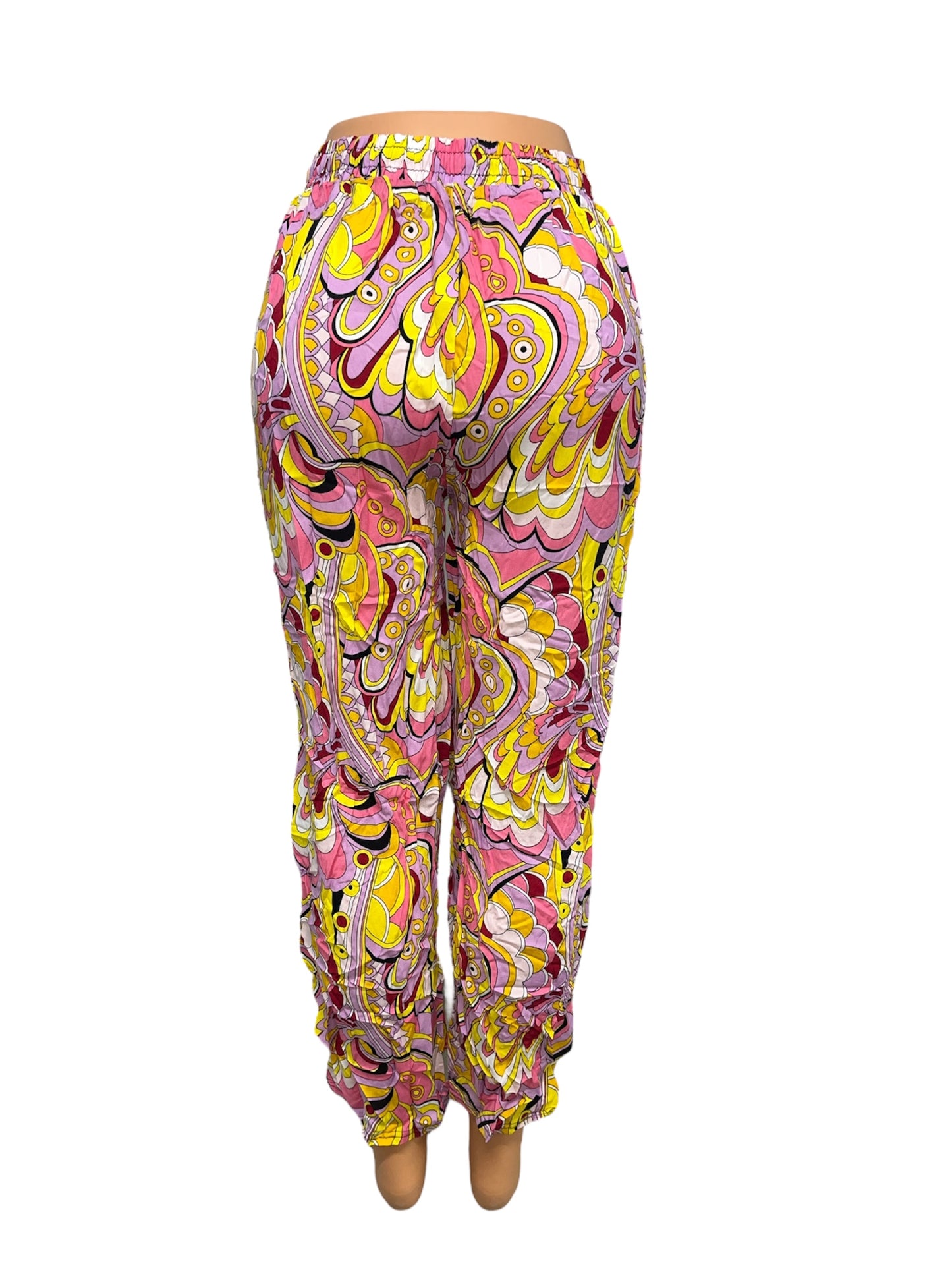 LUCHTIGE ZOMERBROEK MET PRINT ROZE/GEEL -JOSJE