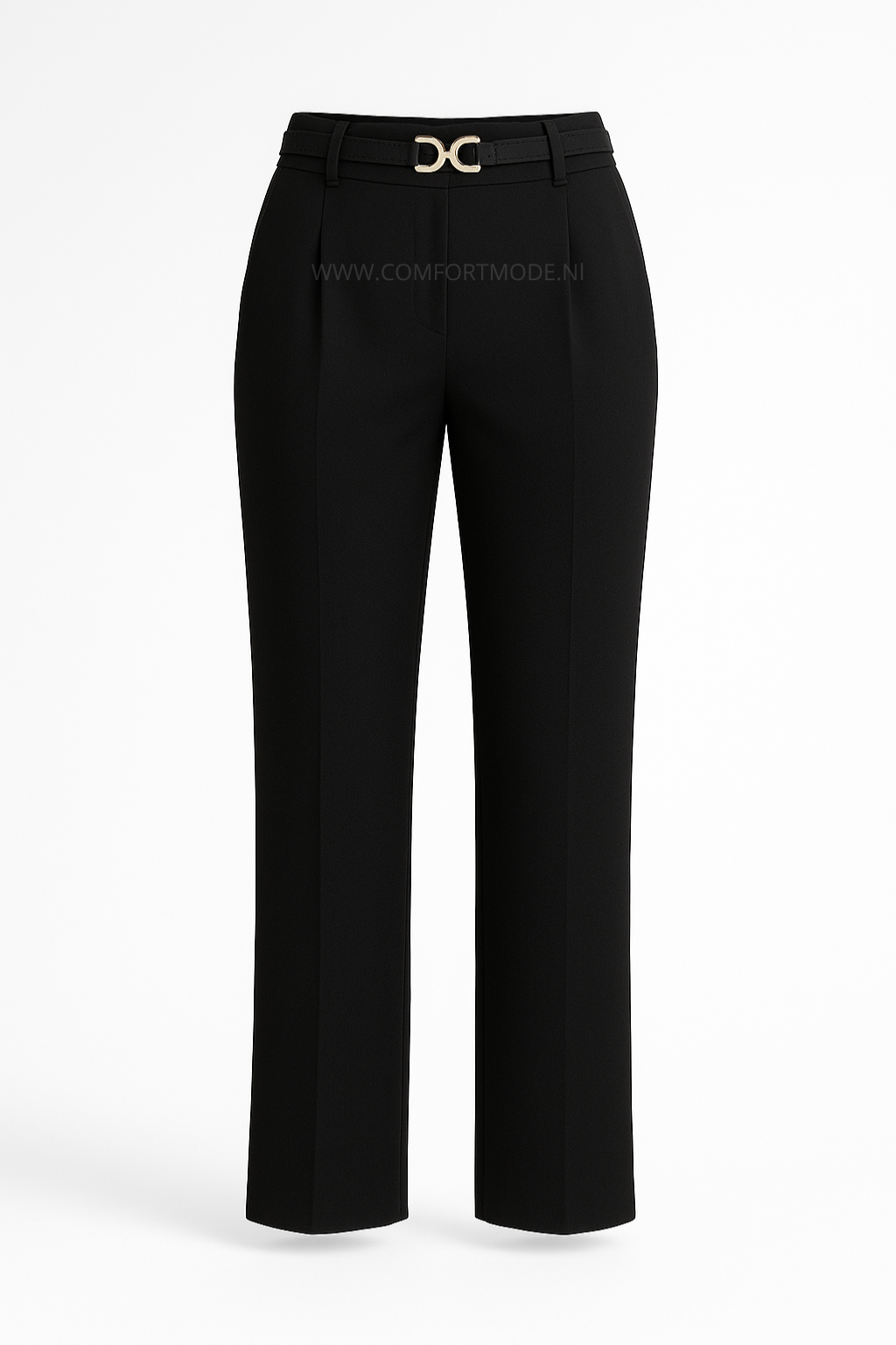 -COMFORTBROEK STRAIGHT LEG ZWART MET KETTINKJE