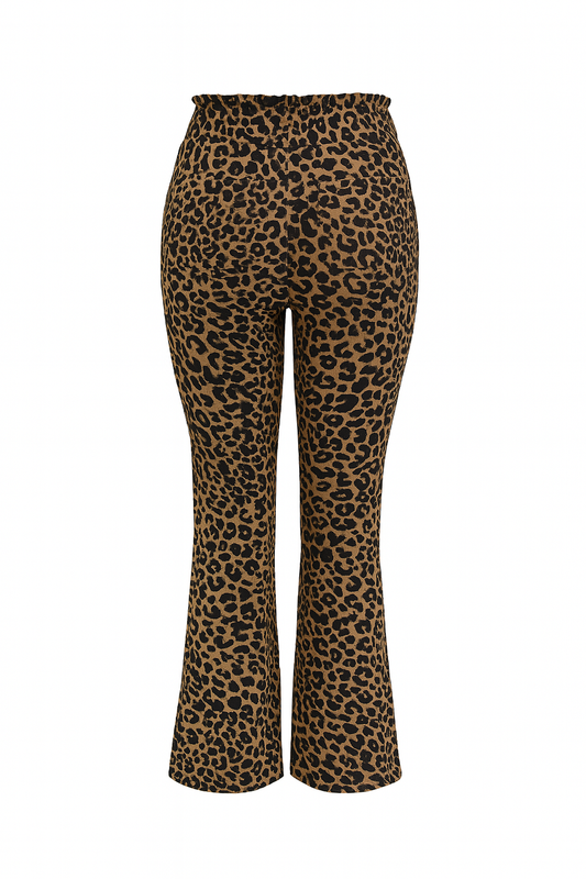 R227- COMFORTBROEK LUIPAARDPRINT FLARED
