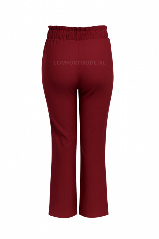 R272- COMFORTBROEK STRAIGHT LEG MET VETERS BORDEAUXROOD