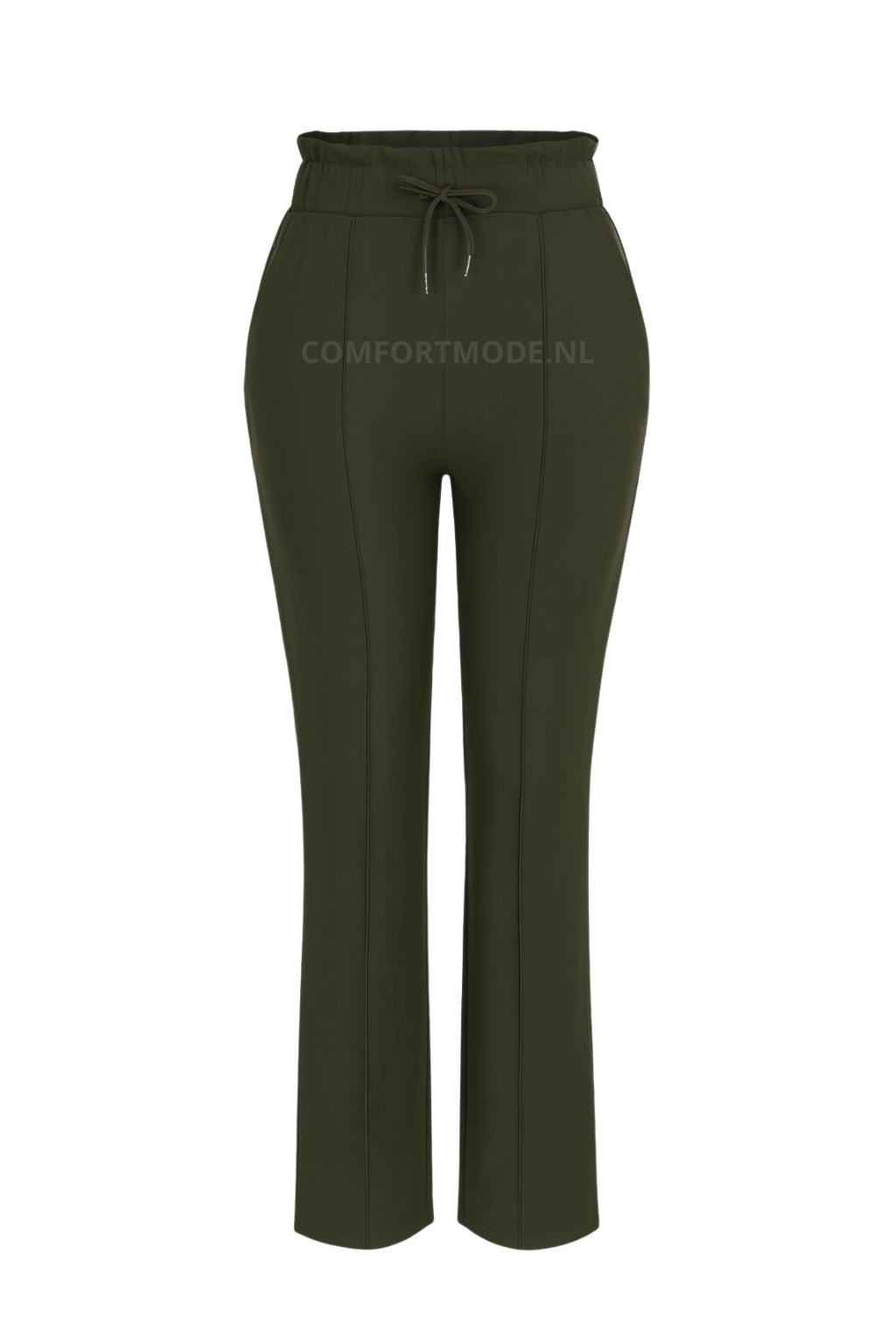 R272- COMFORTBROEK STRAIGHT LEG MET VETERS OLIJFGROEN