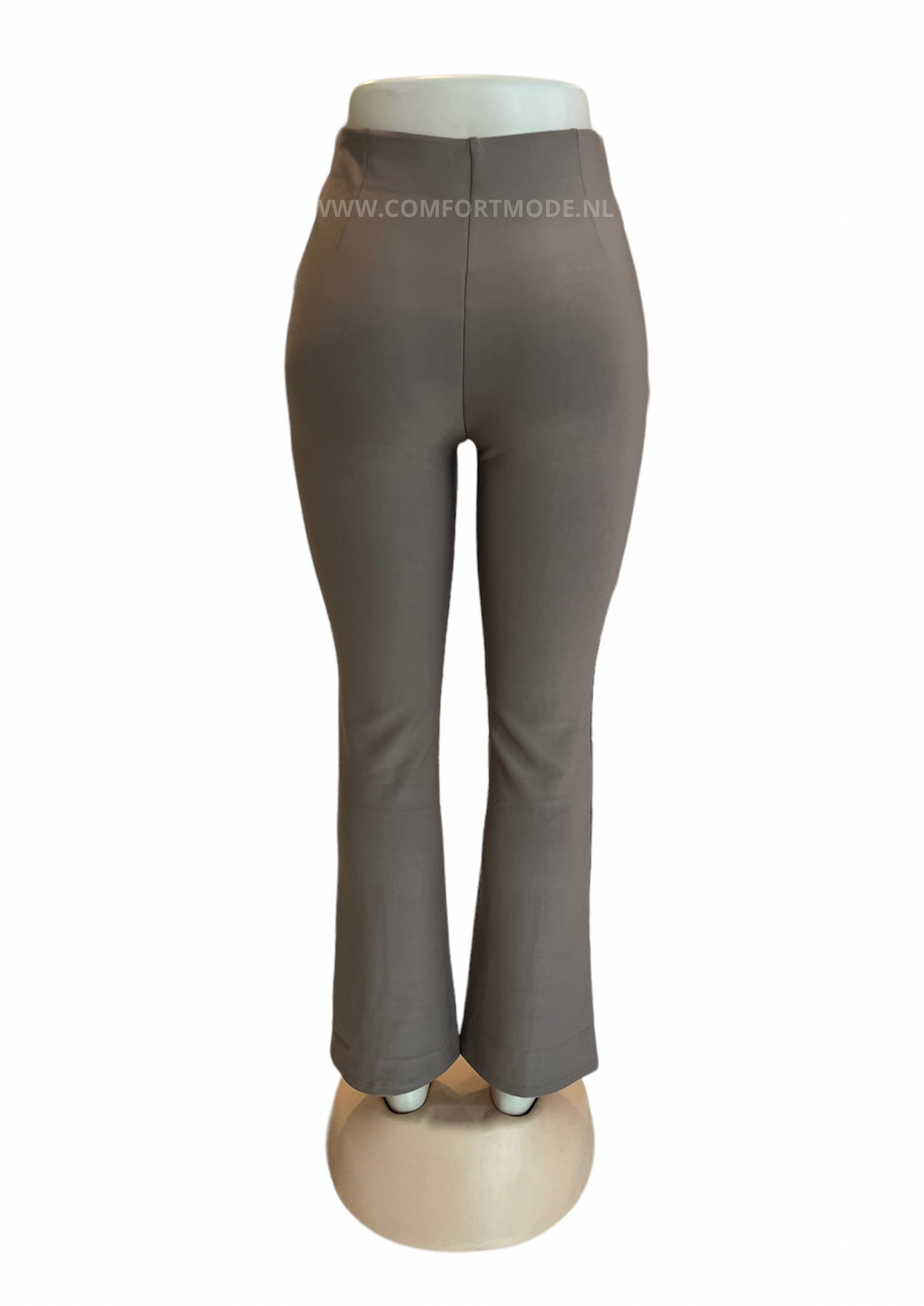 R258-COMFORTBROEK TAUPE FLARED ZONDER ZAKKEN