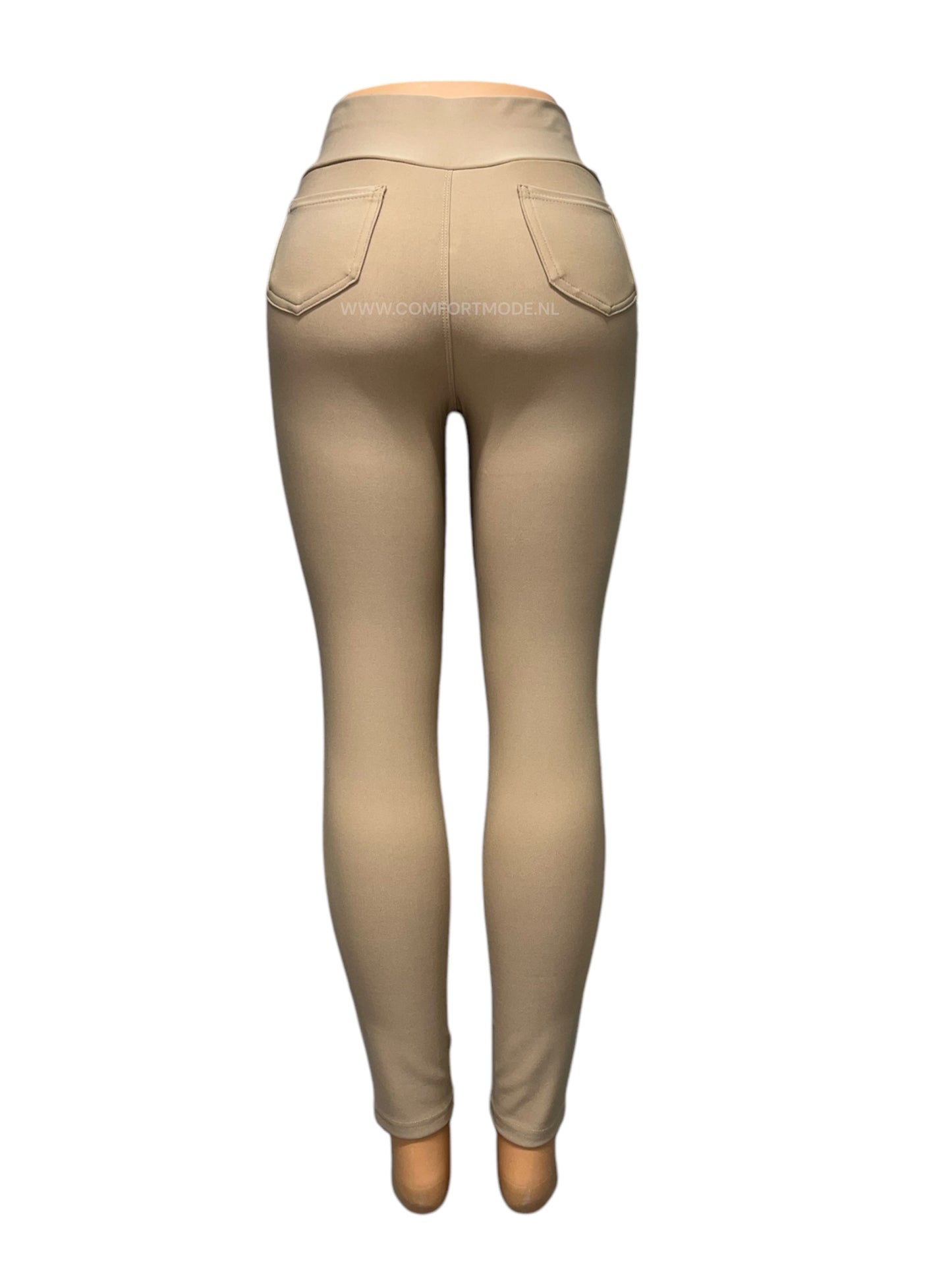 -COMFORTBROEK BEIGE MET GOUDEN KNOOPJES