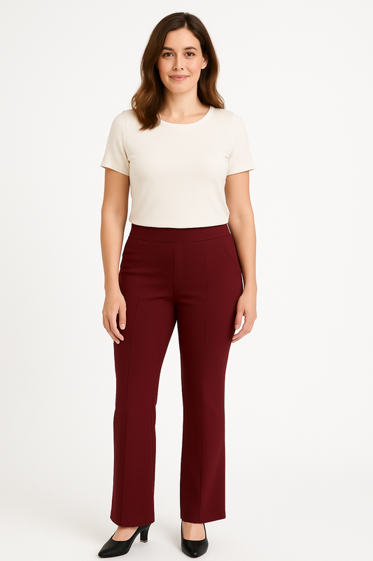 R259- COMFORTBROEK FLARED BORDEAUXROOD TALL