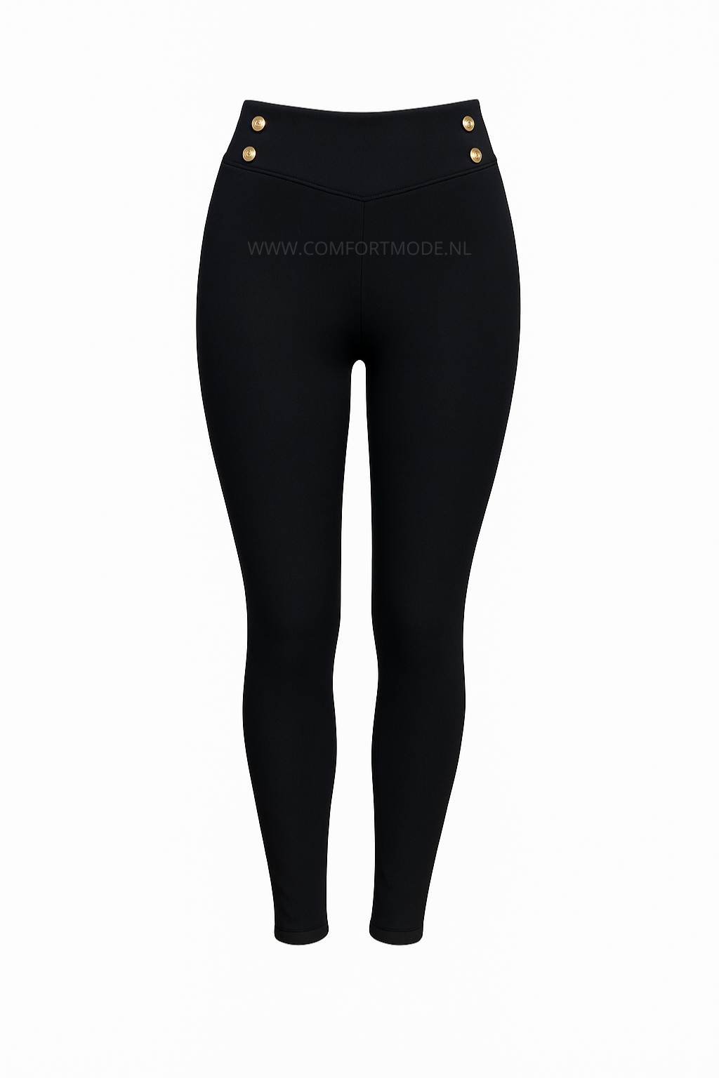 -COMFORTBROEK ZWART MET GOUDEN KNOOPJES