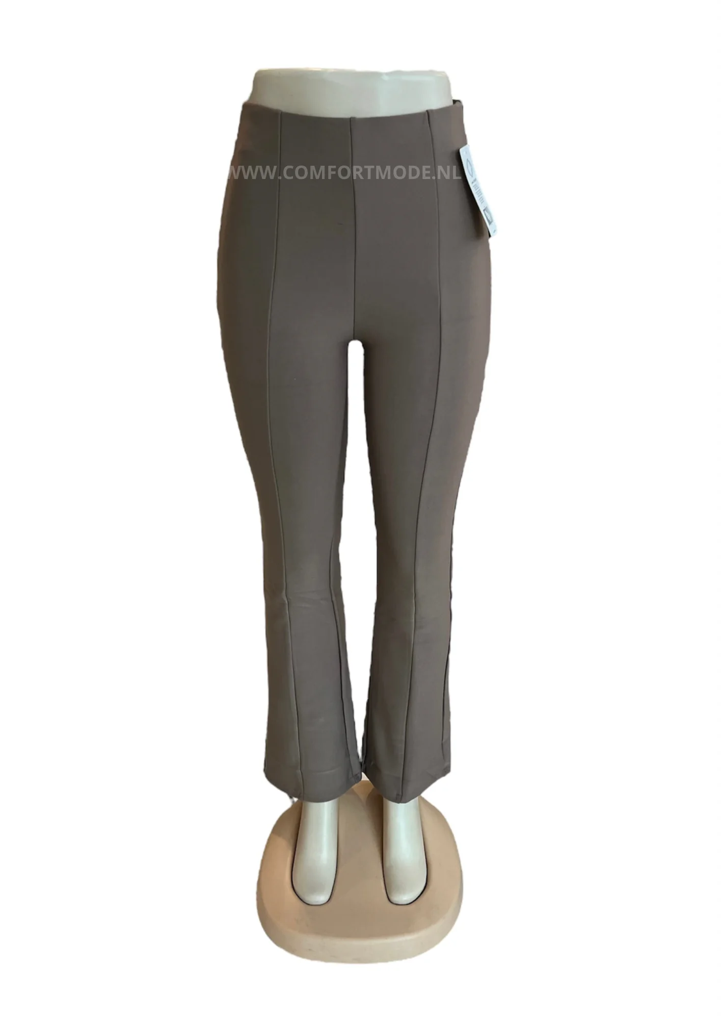 SALE -COMFORTBROEK TAUPE FLARED ZONDER ZAKKEN