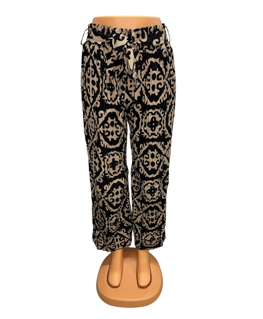 AIRY SUMMER PANTS WITH PRINT BEIGE/BLACK -JILL