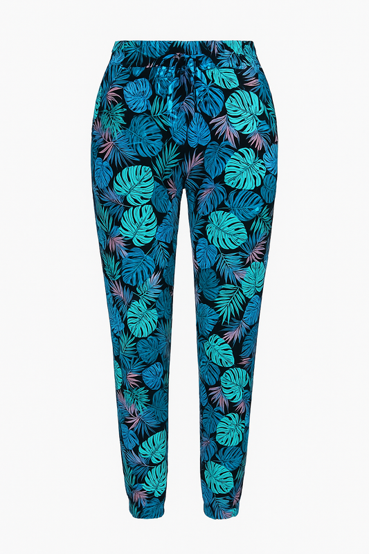 LUCHTIGE ZOMERBROEK MET PRINT BLAUW/ZWART -TINA