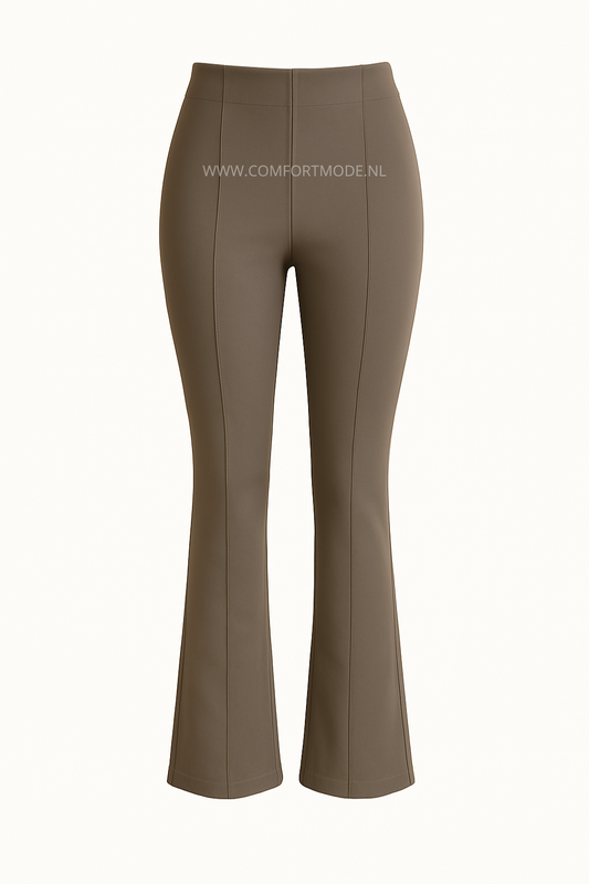 R258-COMFORTBROEK TAUPE FLARED ZONDER ZAKKEN