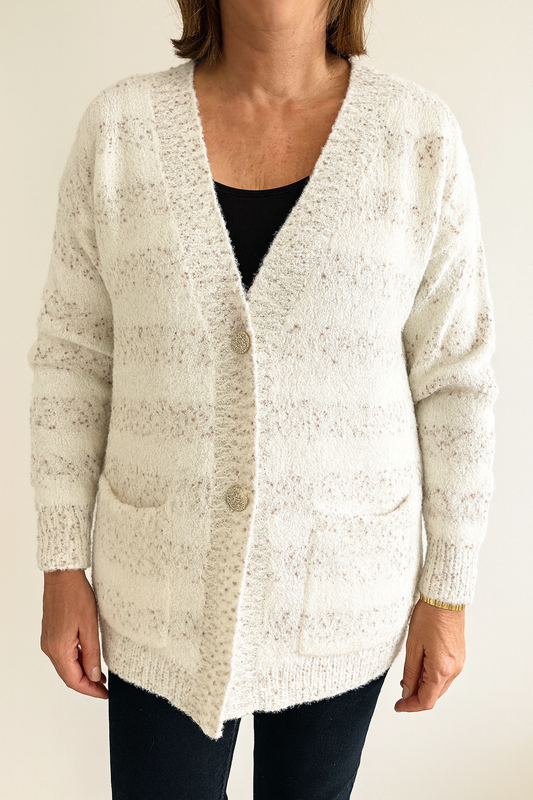 Gestreept gebreid vest- Creme