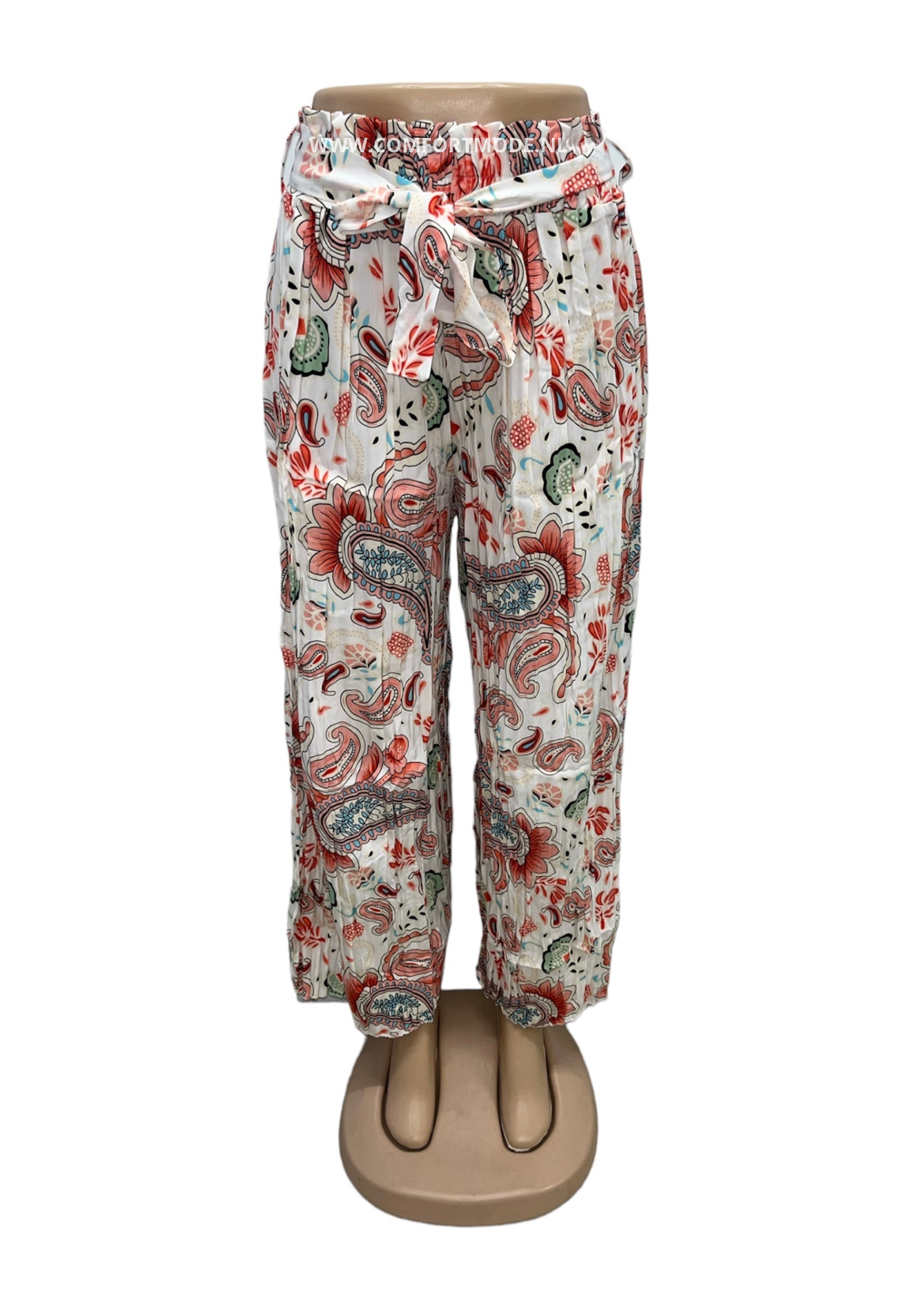 AIRY SUMMER PANTS WITH PRINT WHITE/PINK - ELLA