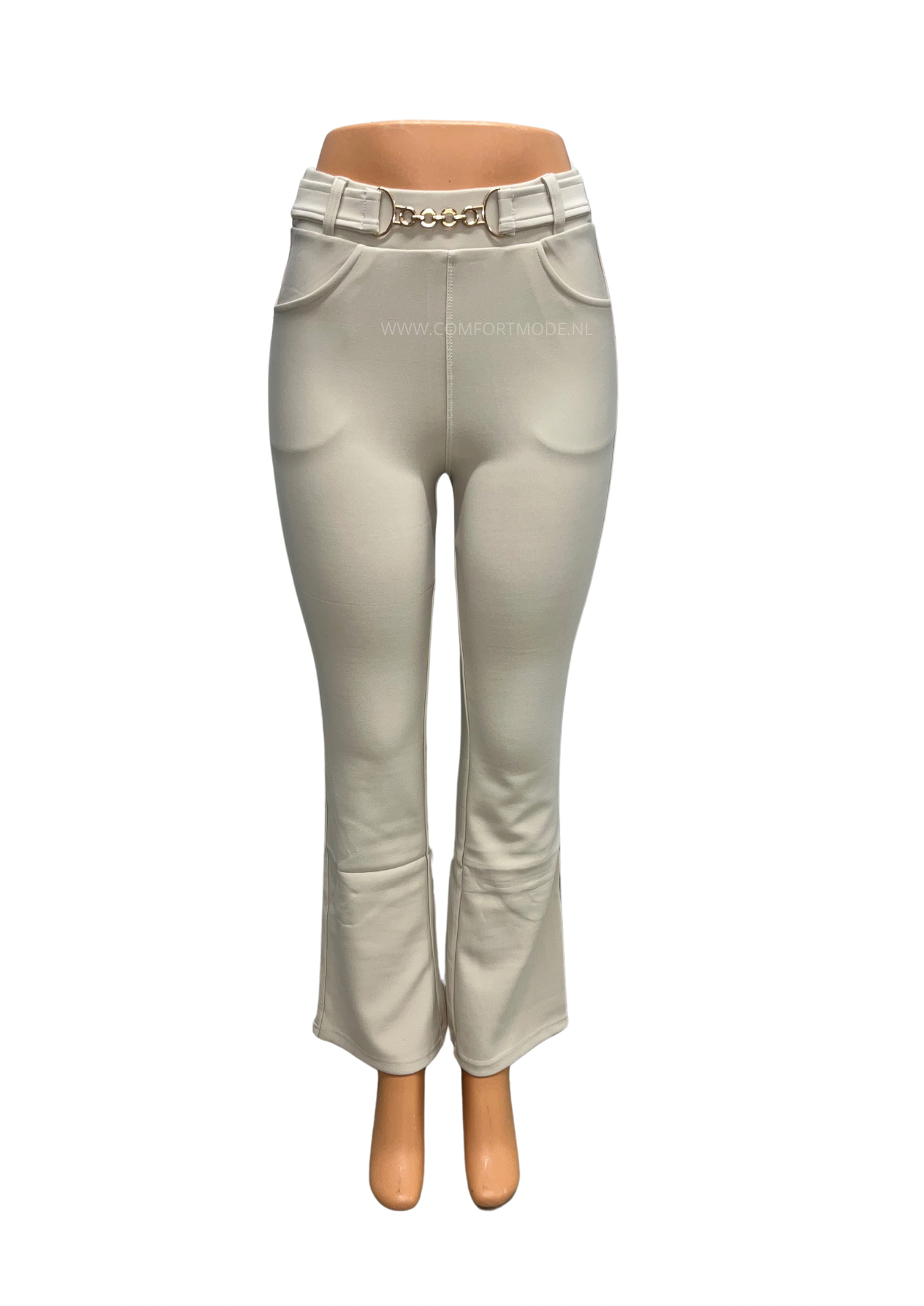 -COMFORTBROEK FLARED CREME GOUD RIEMPJE