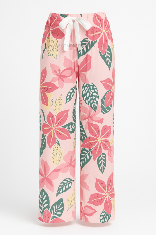 LUCHTIGE ZOMERBROEK MET PRINT ROZE/GROEN -LISA
