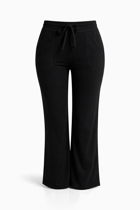 -COMFORTBROEK ZWART STRAIGHTLEG MET VETERS
