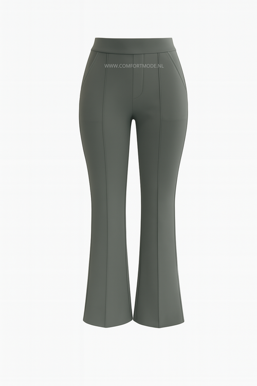 R259-COMFORTBROEK TALL FLARED GROEN/GRIJS