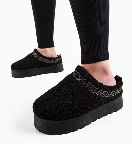 -TEDDY ZIGZAG PANTOFFELS ZWART