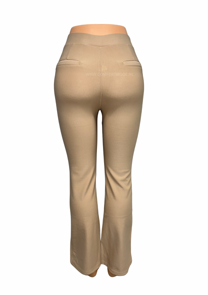 -COMFORTBROEK FLARED BEIGE GOUD RIEMPJE