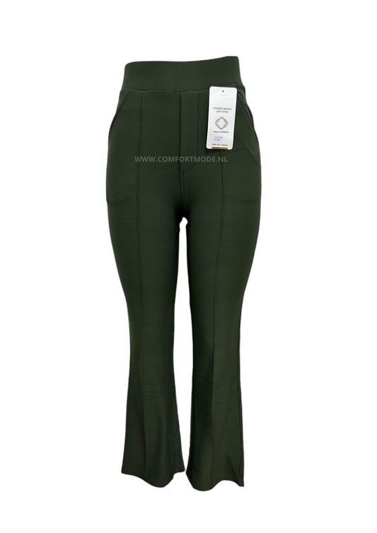 R259 -COMFORTBROEK FLARED TALL OLIJFGROEN