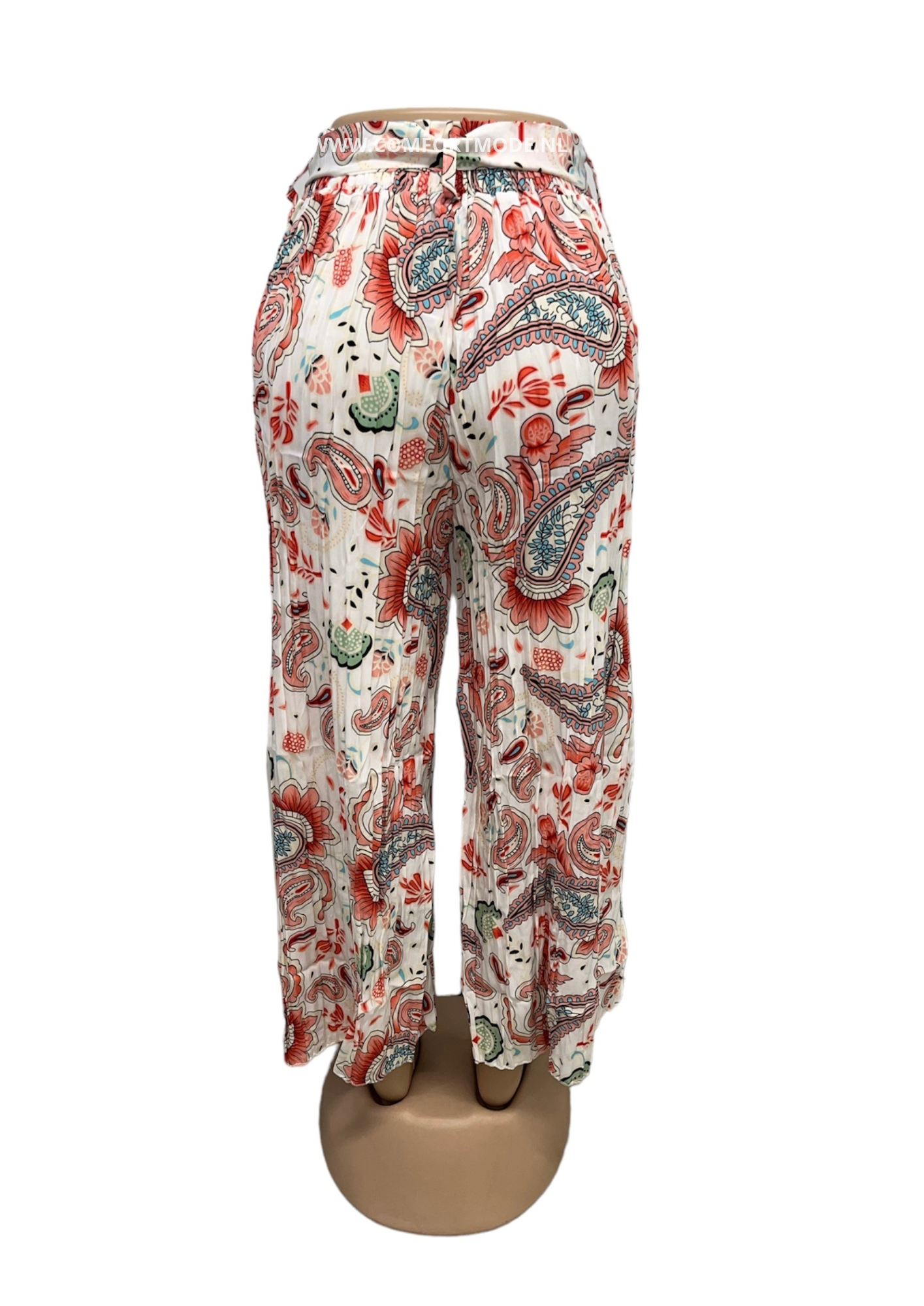 AIRY SUMMER PANTS WITH PRINT WHITE/PINK - ELLA