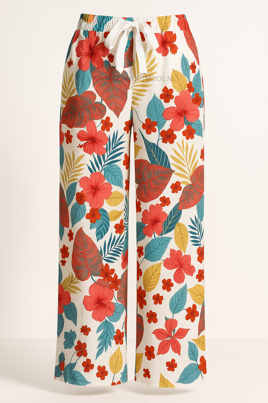 LUCHTIGE ZOMERBROEK MET PRINT WIT/BLAUW -LISA