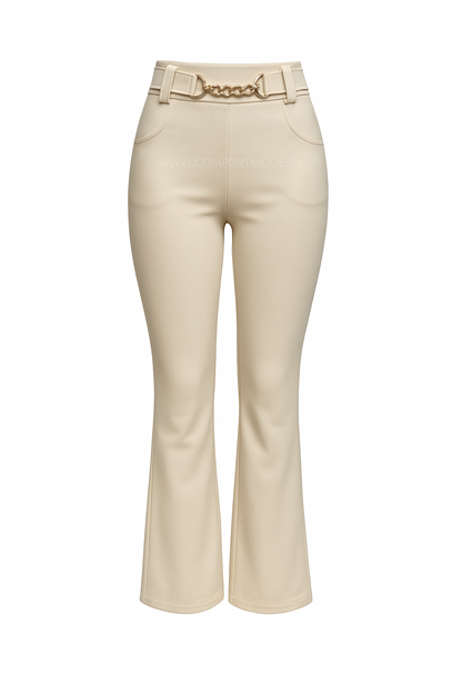 -COMFORTBROEK FLARED CREME GOUD RIEMPJE