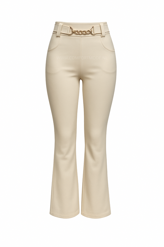 -COMFORTBROEK FLARED CREME GOUD RIEMPJE