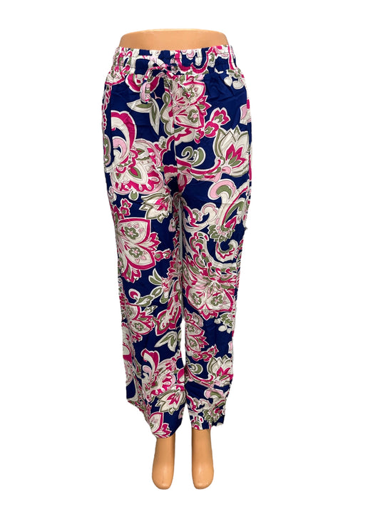 -LUCHTIGE ZOMERBROEK MET PRINT NAVY/ROZE -KIKI