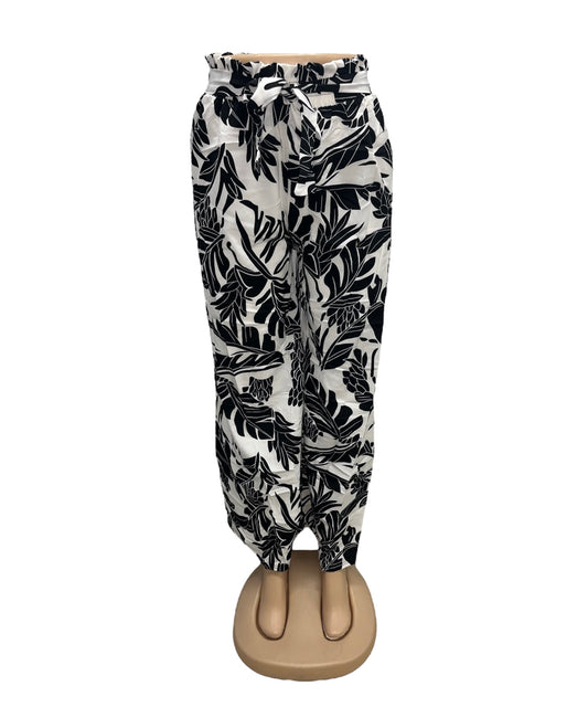 AIRY SUMMER PANTS WITH PRINT BLACK/WHITE -SITA