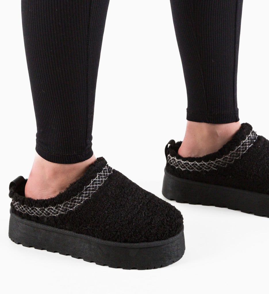 -TEDDY ZIGZAG PANTOFFELS ZWART