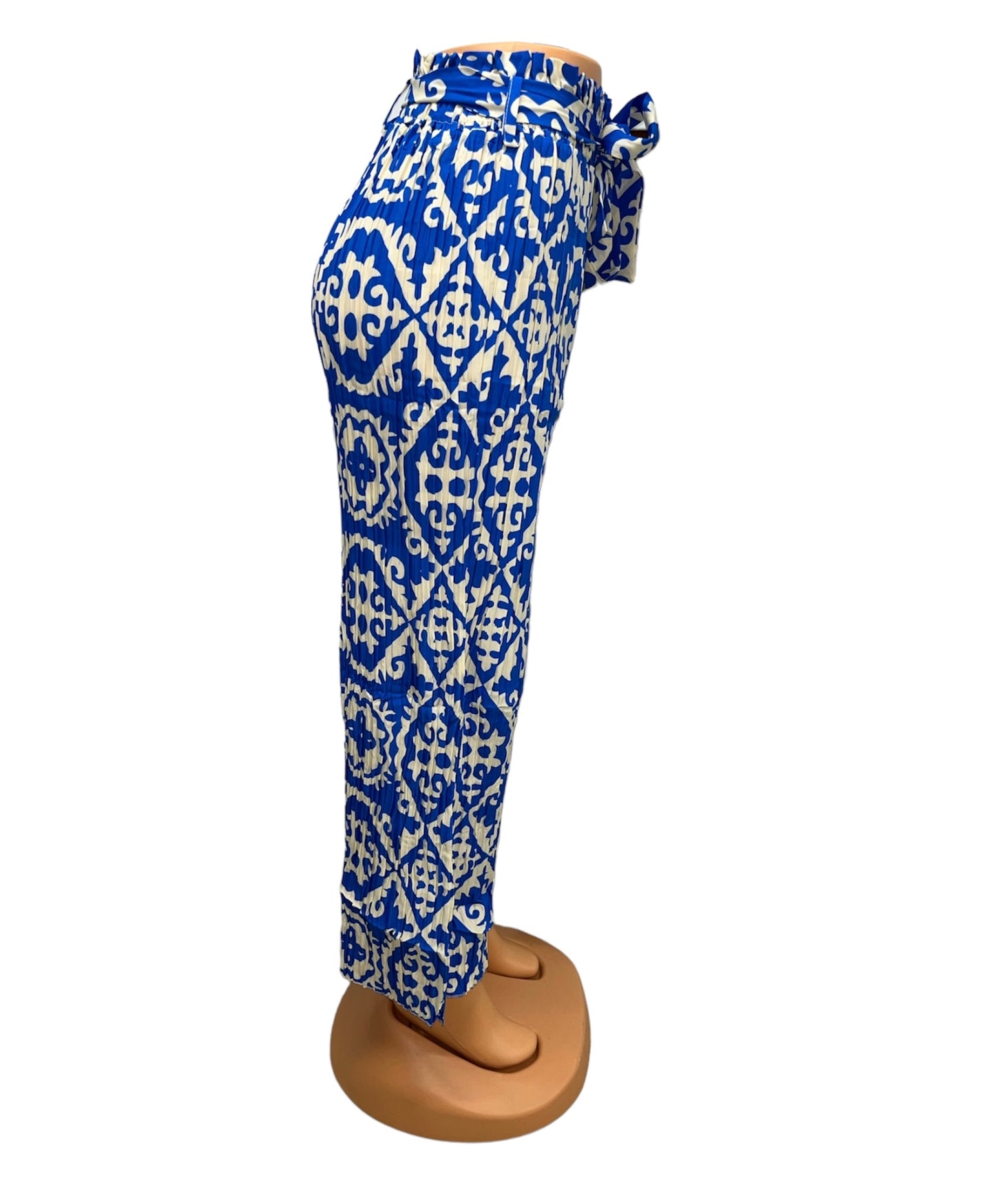 AIRY SUMMER PANTS WITH PRINT BLUE/BEIGE -JILL