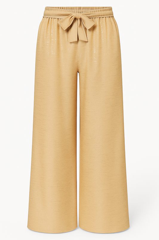 LUCHTIGE ZOMERBROEK MET PRINT BEIGE/ZILVER -GLITTER