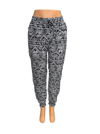 LUCHTIGE ZOMERBROEK MET PRINT ZWART/WIT -LISA