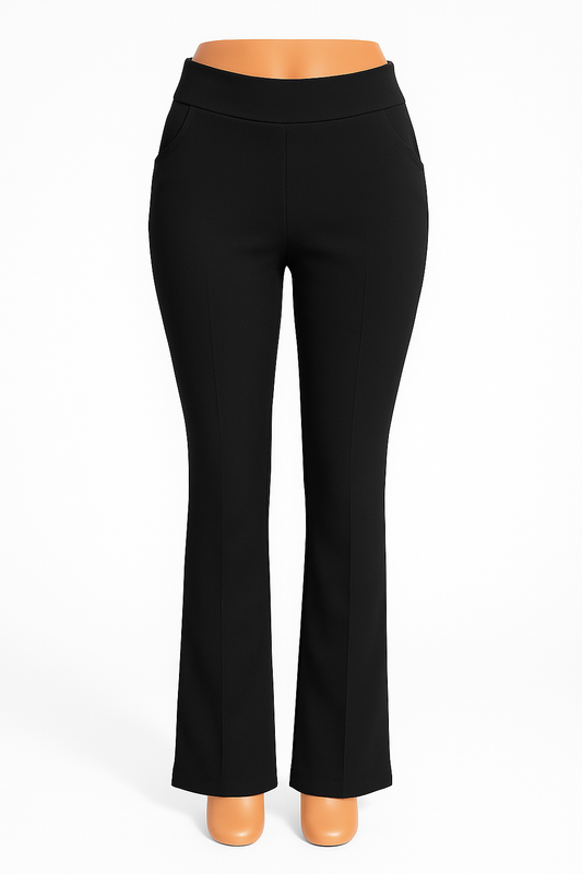 R259-COMFORTBROEK ZWART FLARED -TALL