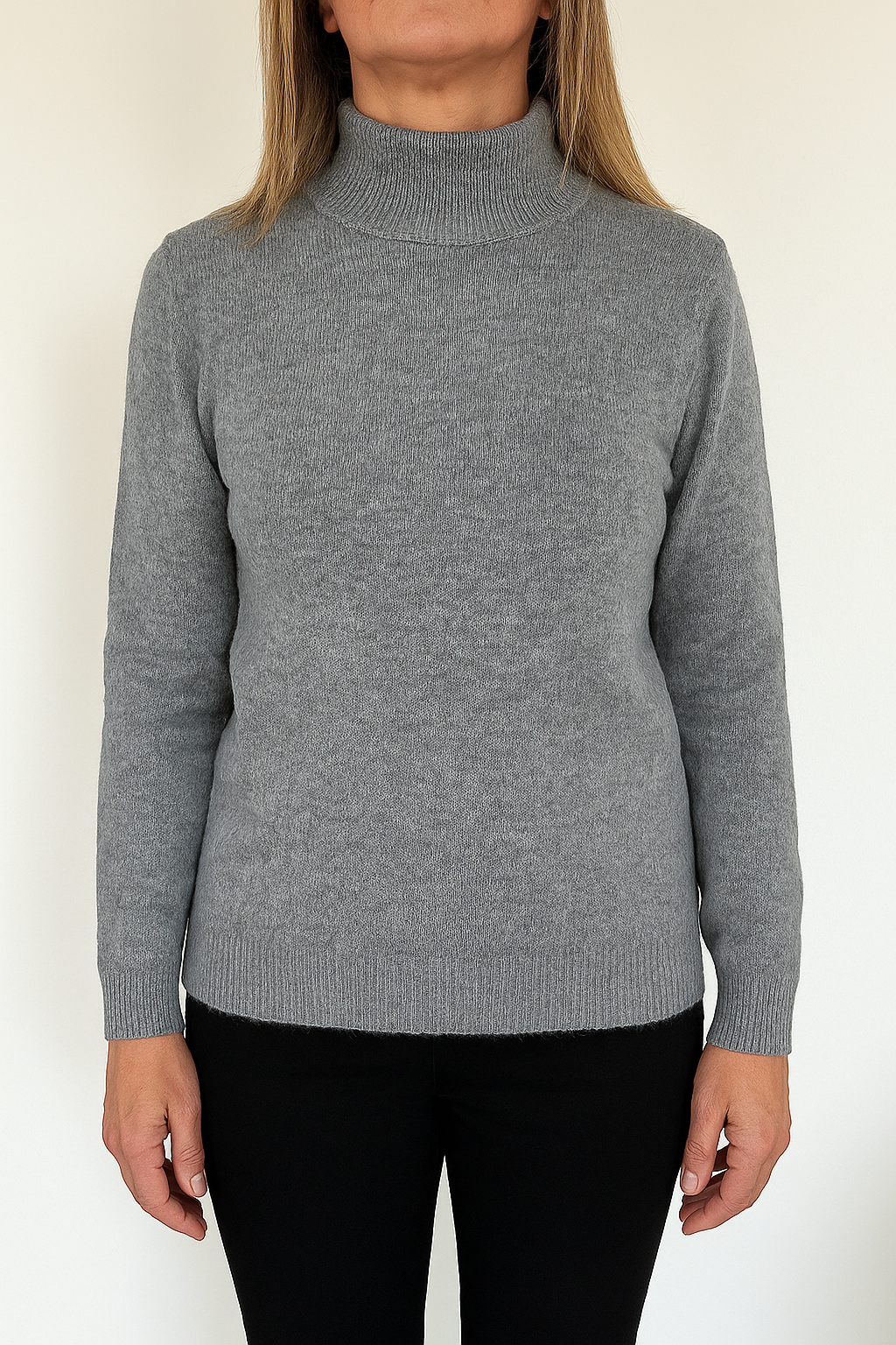 Basic trui met Kol - Lichtgrijs