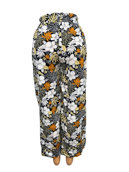LUCHTIGE ZOMERBROEK MET PRINT ZWART/ORANJE -THIRZA