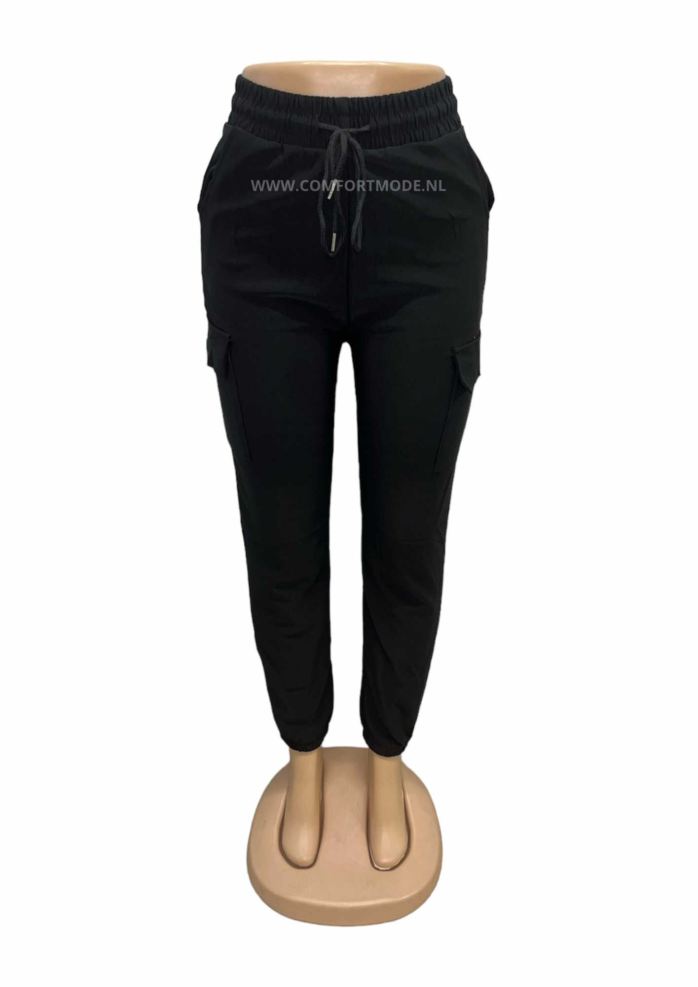 -CARGO BROEK ZWART MET VETER