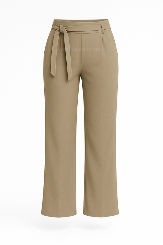 -COMFORTBROEK STRAIGHT LEG BEIGE MET RIEMPJE