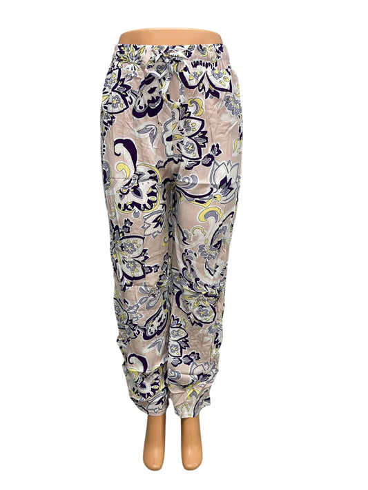 -LUCHTIGE ZOMERBROEK MET PRINT BEIGE/PAARS -KIKI