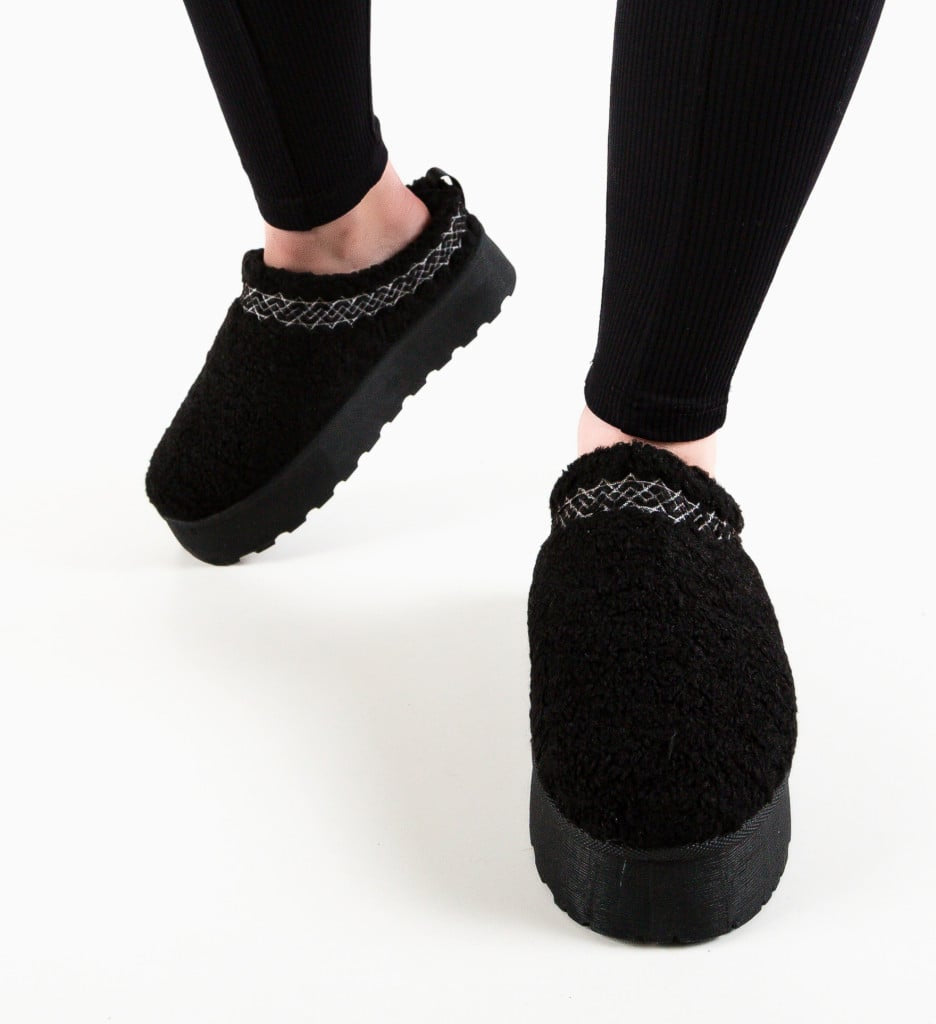 -TEDDY ZIGZAG PANTOFFELS ZWART